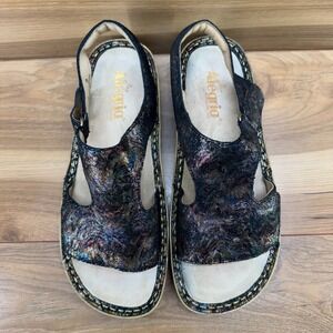 Alegria Viki Sandals Womens 9 EU 39 Black Gold Shimmer Wedge Walking Travel
